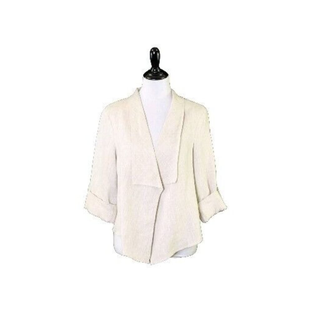 Isabel Linen Jacket Unlined Beige Roll Tab Sleeves SMALL